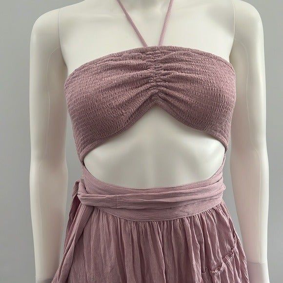 Olivaceous rayon lavender dress tube top halter attached to‎ wrap skirt - Picture 2 of 10